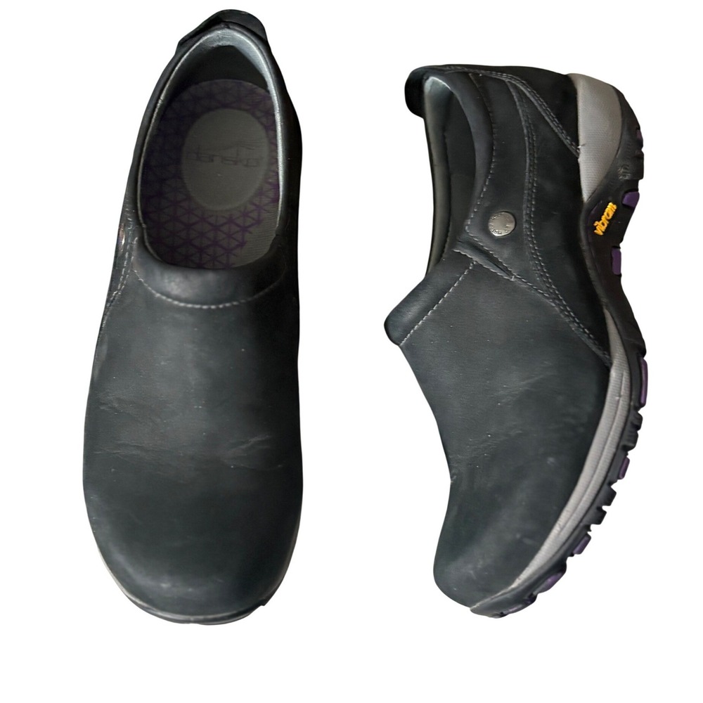 Dansko Patti Black Milled Nubuck Waterproof Slip On Clogs w Vibram Outsole sz 39